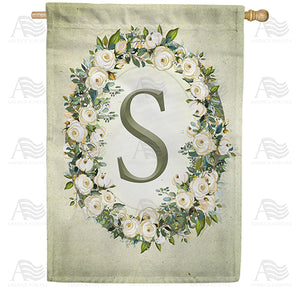 Sage Floral Monogram Double Sided House Flag