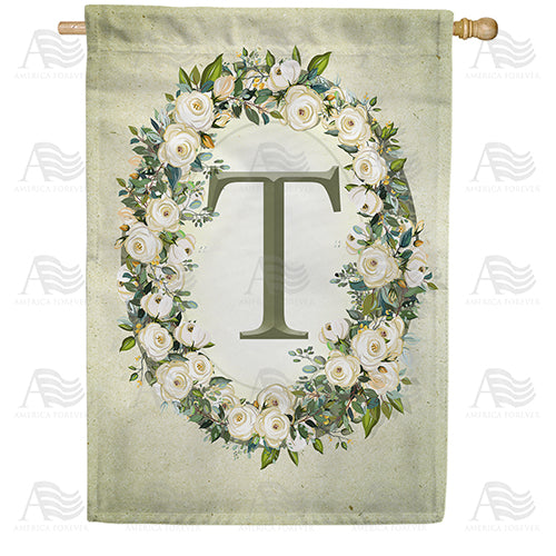 Sage Floral Monogram Double Sided House Flag