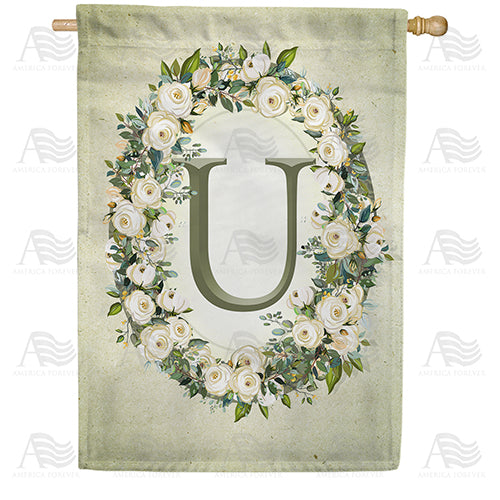 Sage Floral Monogram Double Sided House Flag