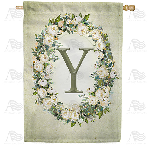 Sage Floral Monogram Double Sided House Flag