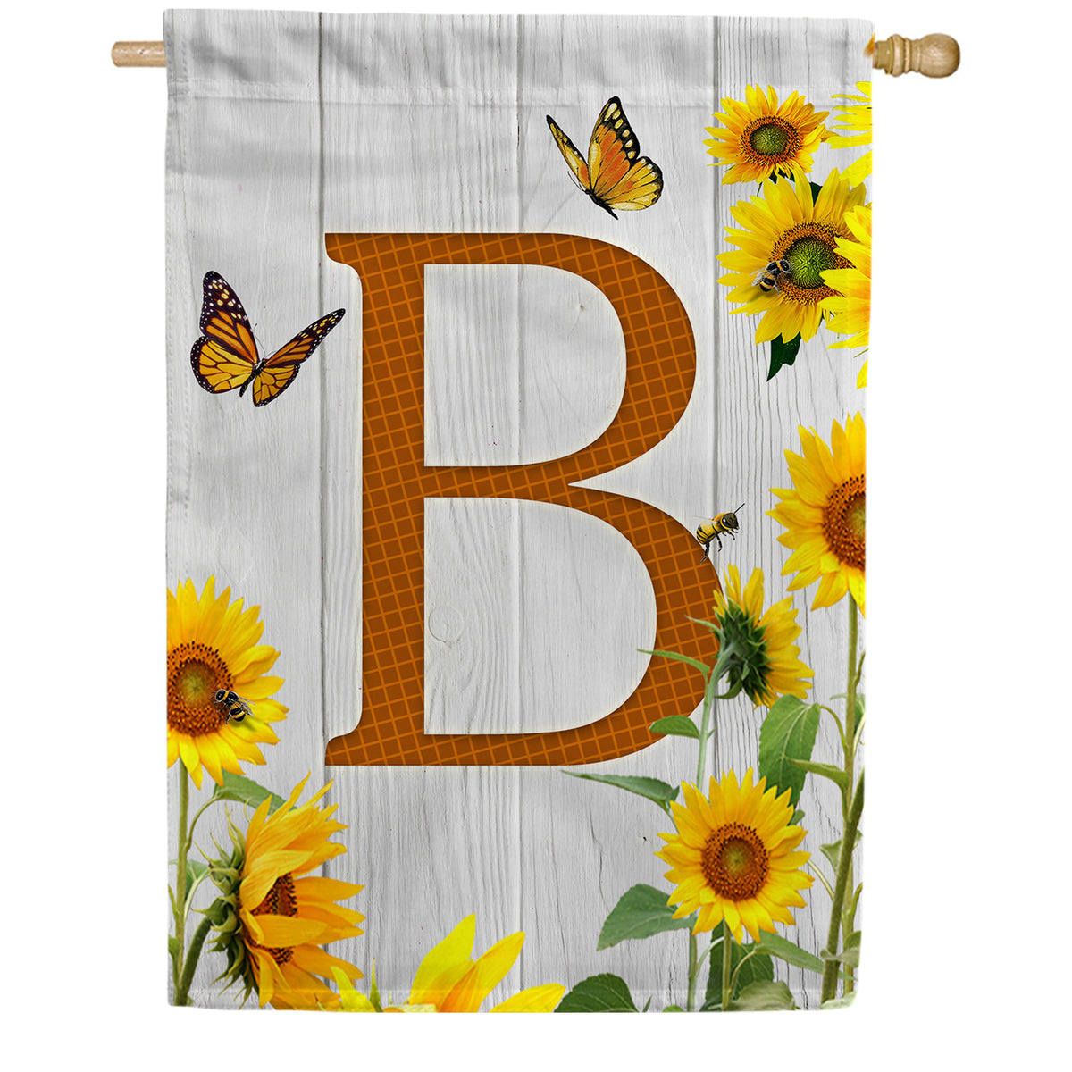 Country Sunflowers Monogram Double Sided House Flag