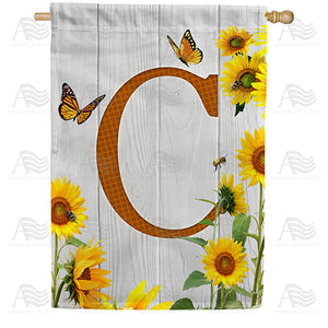 Country Sunflowers Monogram Double Sided House Flag