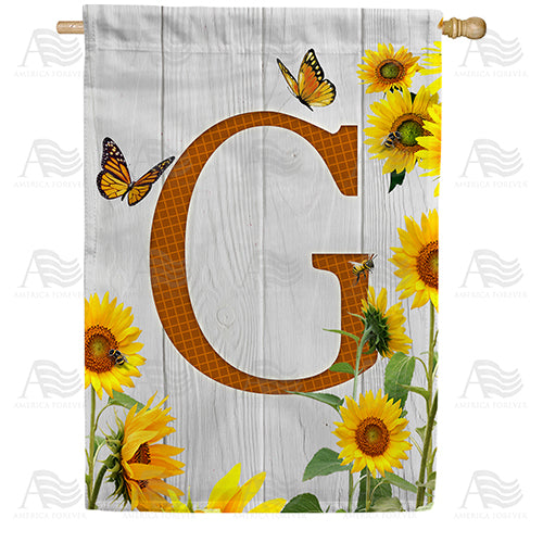 Country Sunflowers Monogram Double Sided House Flag