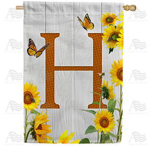 Country Sunflowers Monogram Double Sided House Flag