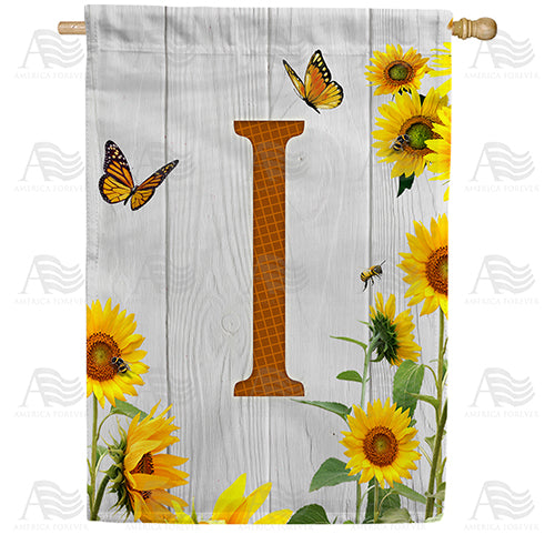 Country Sunflowers Monogram Double Sided House Flag