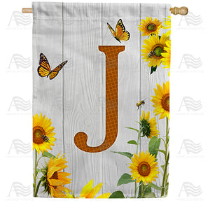 Country Sunflowers Monogram Double Sided House Flag