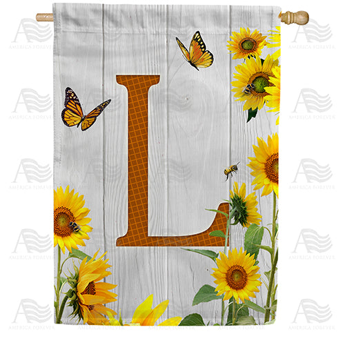 Country Sunflowers Monogram Double Sided House Flag