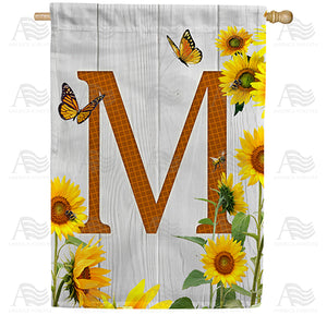 Country Sunflowers Monogram Double Sided House Flag