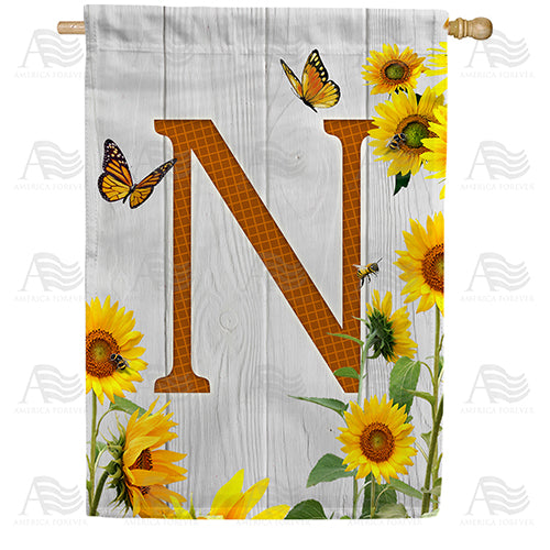 Country Sunflowers Monogram Double Sided House Flag