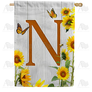 Country Sunflowers Monogram Double Sided House Flag