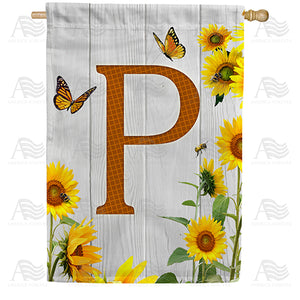 Country Sunflowers Monogram Double Sided House Flag