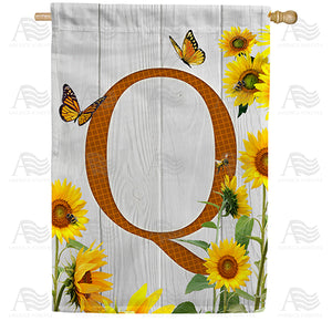 Country Sunflowers Monogram Double Sided House Flag