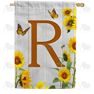 Country Sunflowers Monogram Double Sided House Flag