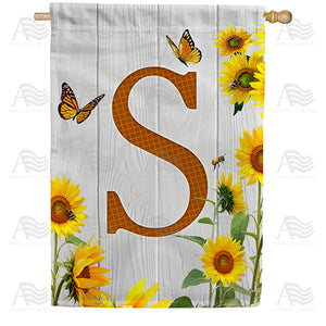 Country Sunflowers Monogram Double Sided House Flag