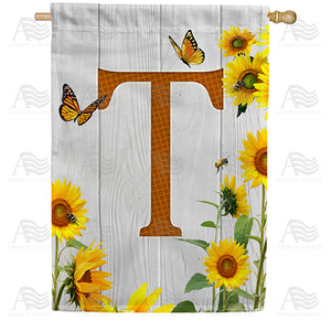 Country Sunflowers Monogram Double Sided House Flag