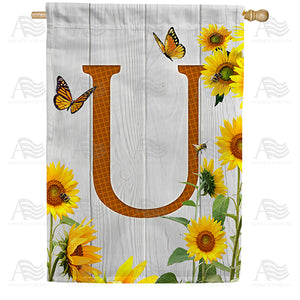Country Sunflowers Monogram Double Sided House Flag