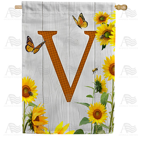Country Sunflowers Monogram Double Sided House Flag