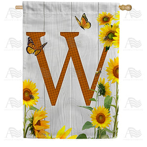 Country Sunflowers Monogram Double Sided House Flag