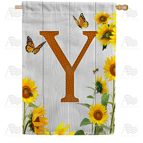Country Sunflowers Monogram Double Sided House Flag