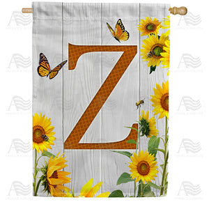 Country Sunflowers Monogram Double Sided House Flag