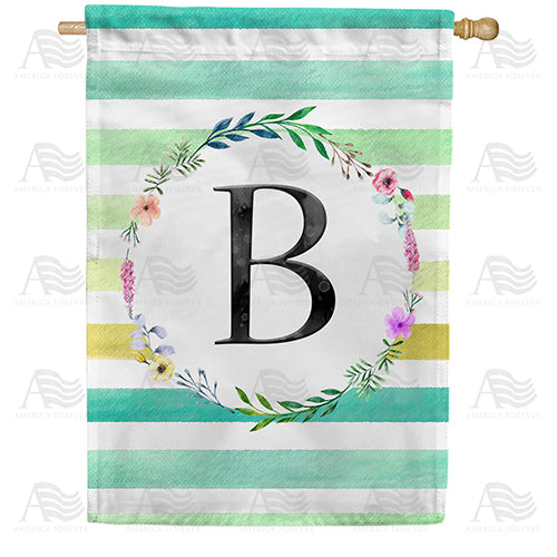 Blue Striped Watercolor Monogram Double Sided House Flag