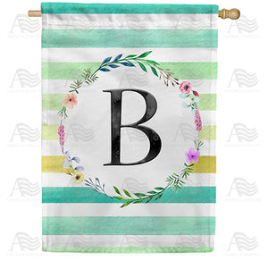 Blue Striped Watercolor Monogram Double Sided House Flag