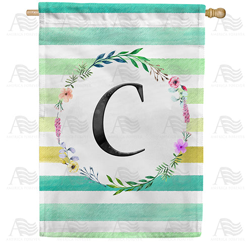 Blue Striped Watercolor Monogram Double Sided House Flag