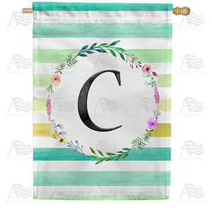 Blue Striped Watercolor Monogram Double Sided House Flag