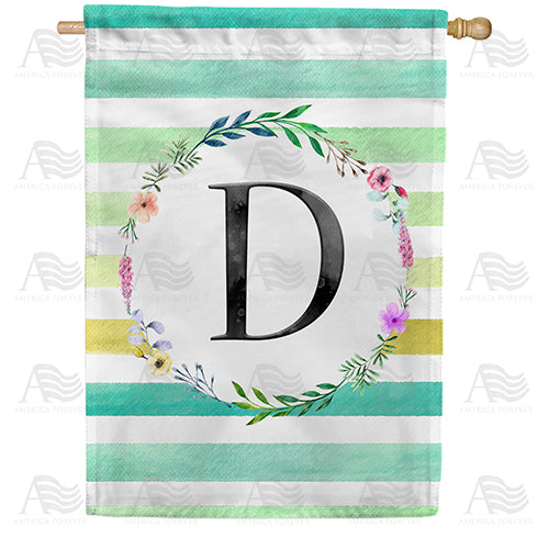 Blue Striped Watercolor Monogram Double Sided House Flag