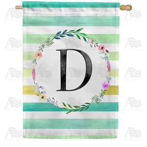 Blue Striped Watercolor Monogram Double Sided House Flag