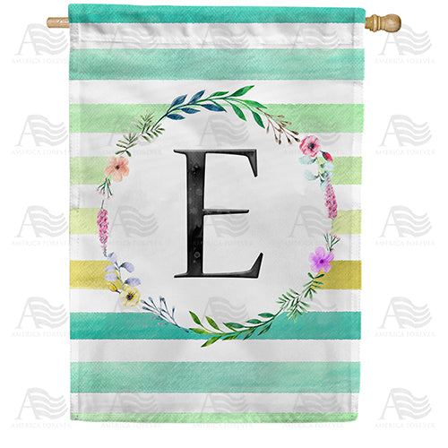 Blue Striped Watercolor Monogram Double Sided House Flag