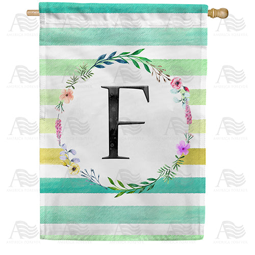 Blue Striped Watercolor Monogram Double Sided House Flag