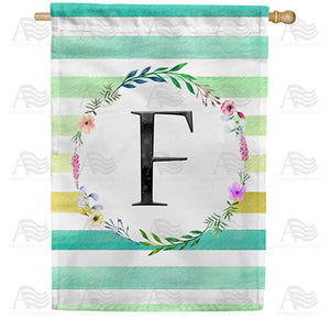 Blue Striped Watercolor Monogram Double Sided House Flag