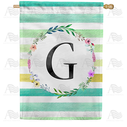 Blue Striped Watercolor Monogram Double Sided House Flag