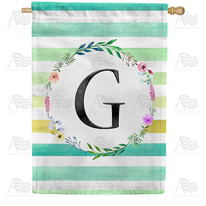 Blue Striped Watercolor Monogram Double Sided House Flag