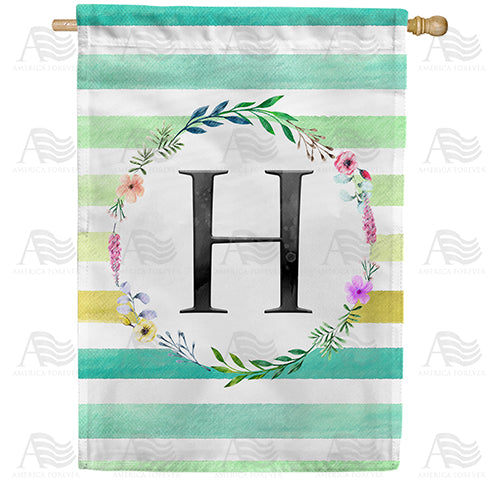 Blue Striped Watercolor Monogram Double Sided House Flag
