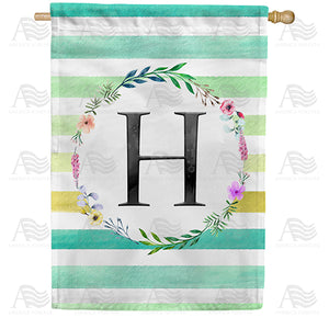 Blue Striped Watercolor Monogram Double Sided House Flag