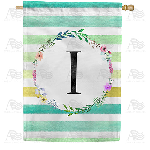 Blue Striped Watercolor Monogram Double Sided House Flag