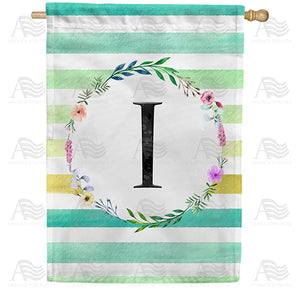 Blue Striped Watercolor Monogram Double Sided House Flag