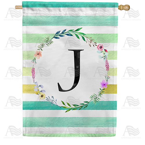 Blue Striped Watercolor Monogram Double Sided House Flag