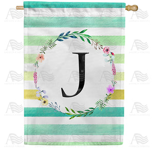 Blue Striped Watercolor Monogram Double Sided House Flag