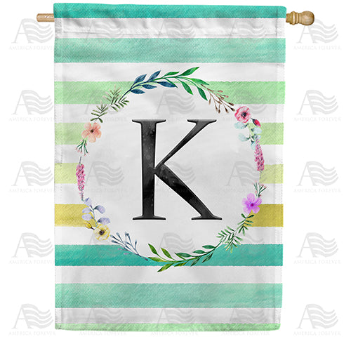 Blue Striped Watercolor Monogram Double Sided House Flag