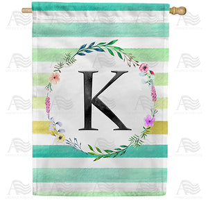 Blue Striped Watercolor Monogram Double Sided House Flag