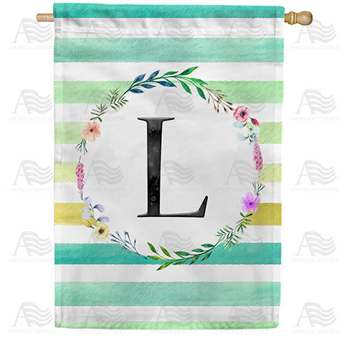 Blue Striped Watercolor Monogram Double Sided House Flag