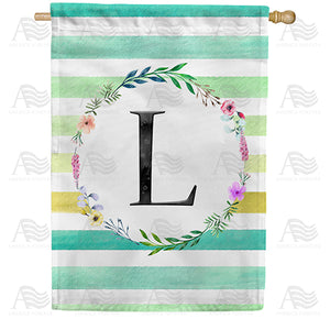 Blue Striped Watercolor Monogram Double Sided House Flag