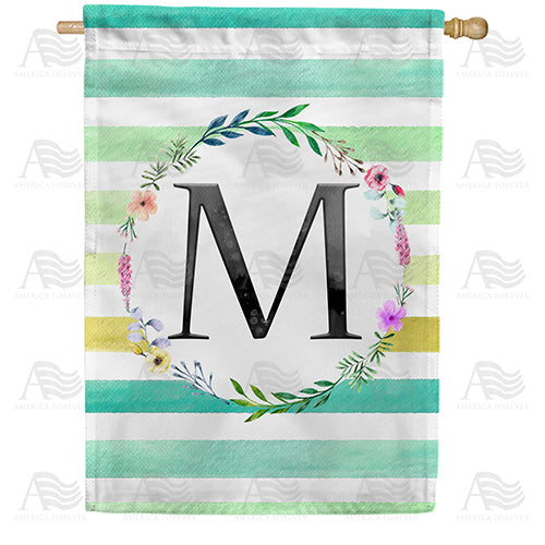 Blue Striped Watercolor Monogram Double Sided House Flag