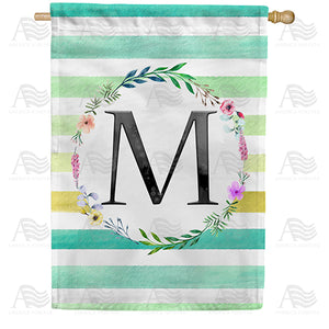 Blue Striped Watercolor Monogram Double Sided House Flag