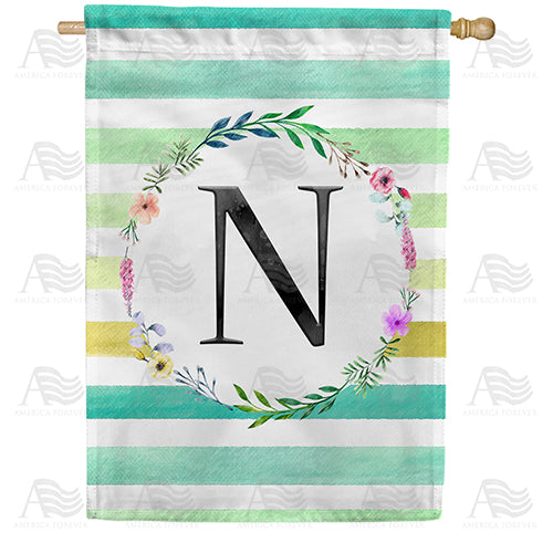 Blue Striped Watercolor Monogram Double Sided House Flag