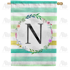 Blue Striped Watercolor Monogram Double Sided House Flag