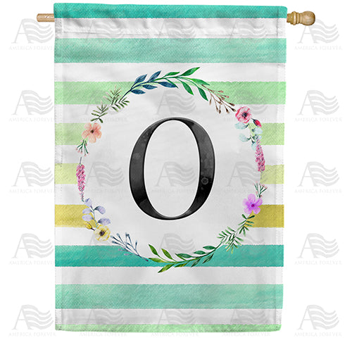 Blue Striped Watercolor Monogram Double Sided House Flag